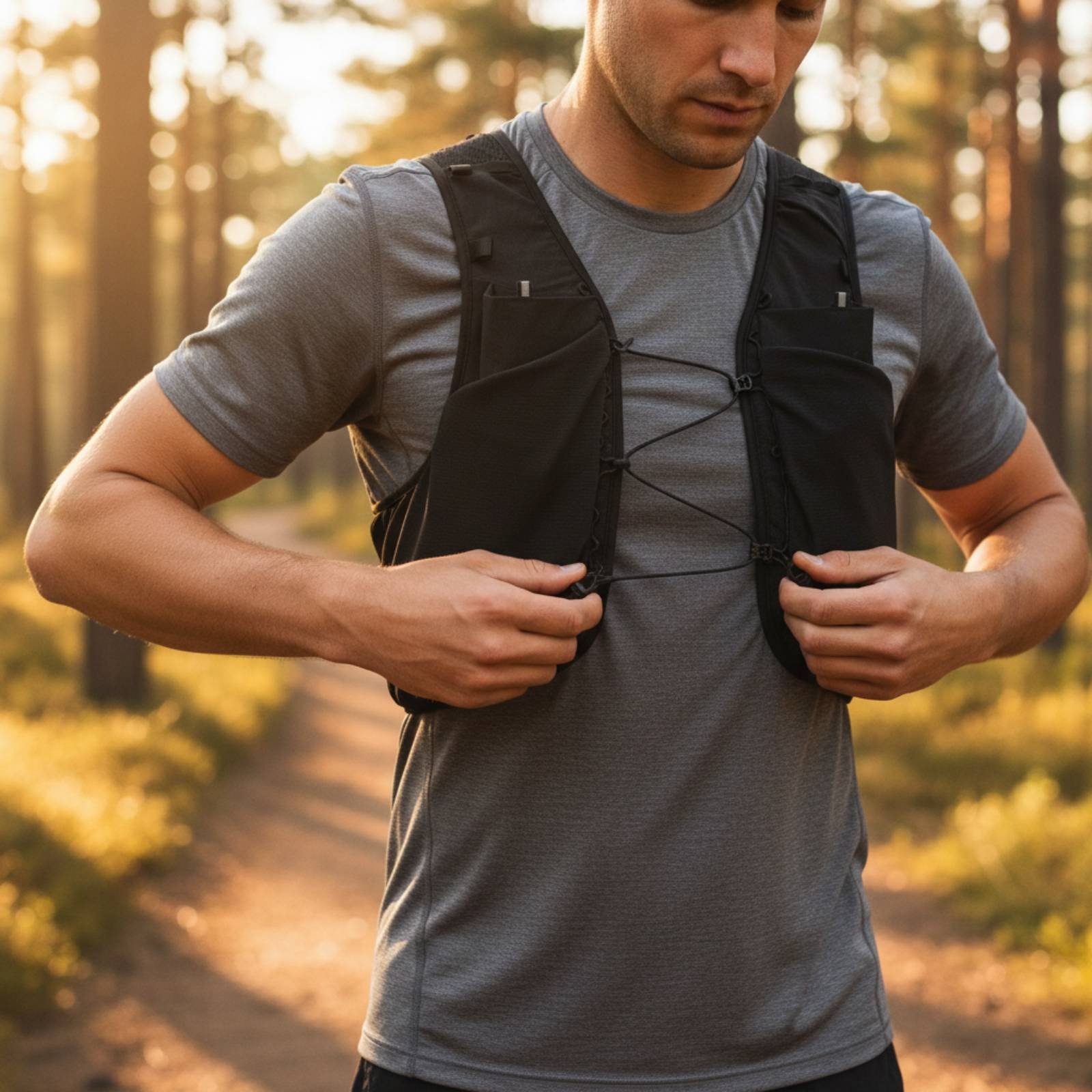 Running Gear Trail - เสื้อกั๊กวิ่งน้ำหนักเบา เสื้อกั๊กเทรลน้ำหนักเบา ระบายอากาศได้ดี อุปกรณ์กลางแจ้ง สายรัดปรับได้ สะท้อนแสงสำหรับการปีนเขา