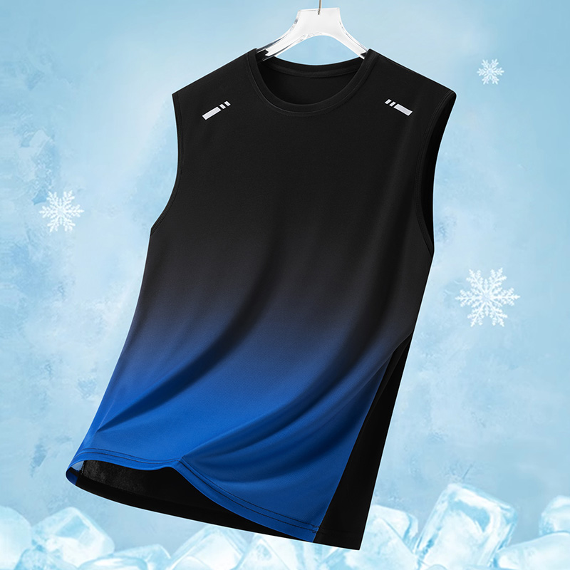 Running Gear Youth - เสื้อกีฬาผู้ชายไล่เฉดสี น้ำหนักเบา คอกลม แขนกุด เสื้อยืดฤดูร้อน วิ่งเทรนดี้