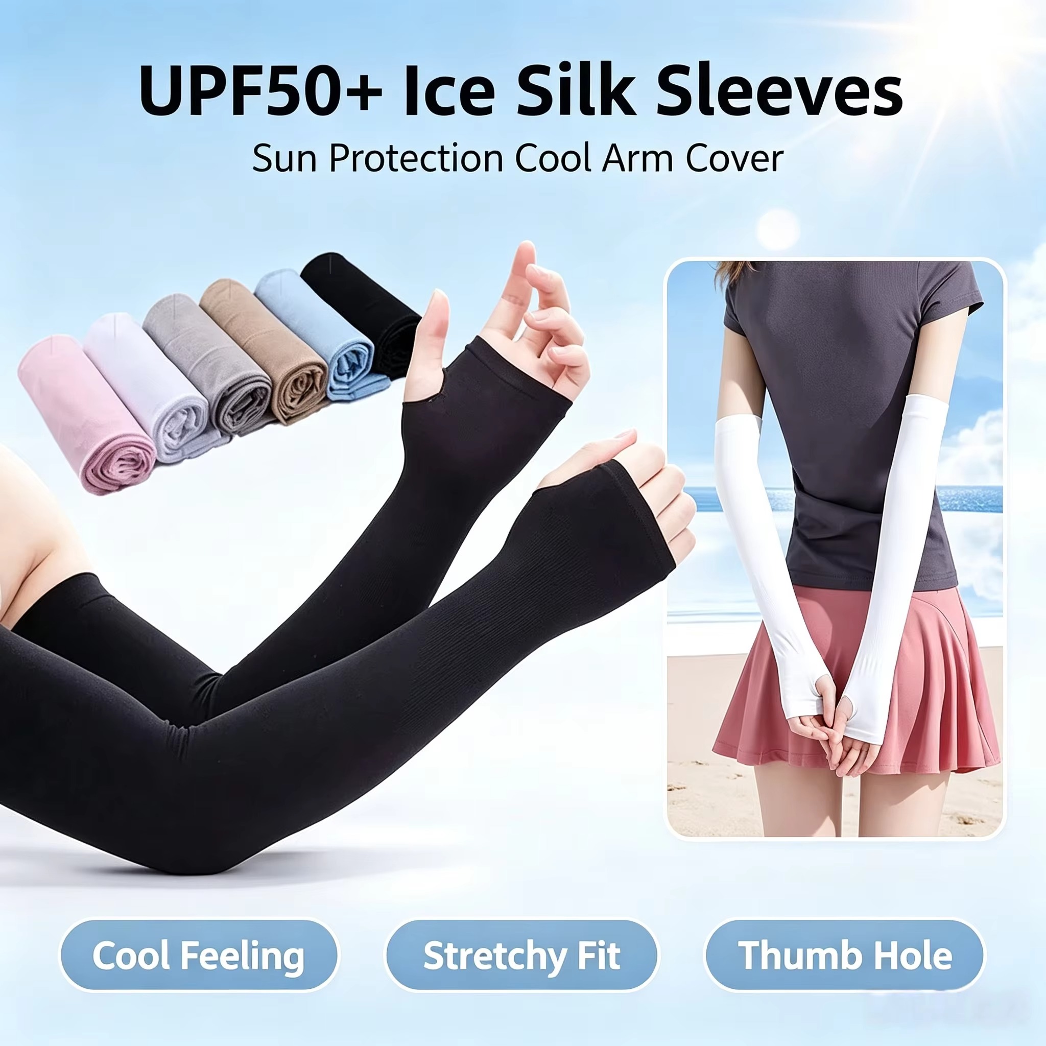 Running Gear On - ปลอกแขนป้องกันแสงแดด UV สำหรับปั่นจักรยาน ปลอกแขนอุ่นมือแบบไม่มีนิ้ว สำหรับวิ่ง ตกปลา